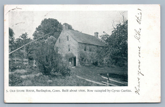 BURLINGTON CT OLD STONE HOUSE ANTIQUE POSTCARD