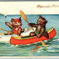 DRESSED CATS CANOEING VINTAGE POSTCARD