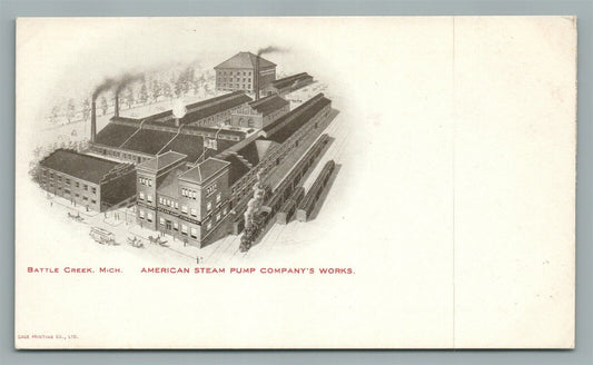 BATTLE CREEK MI AMERICAN STEAM PUMP COMPANY'S WORKS ANTIQUE POSTCARD