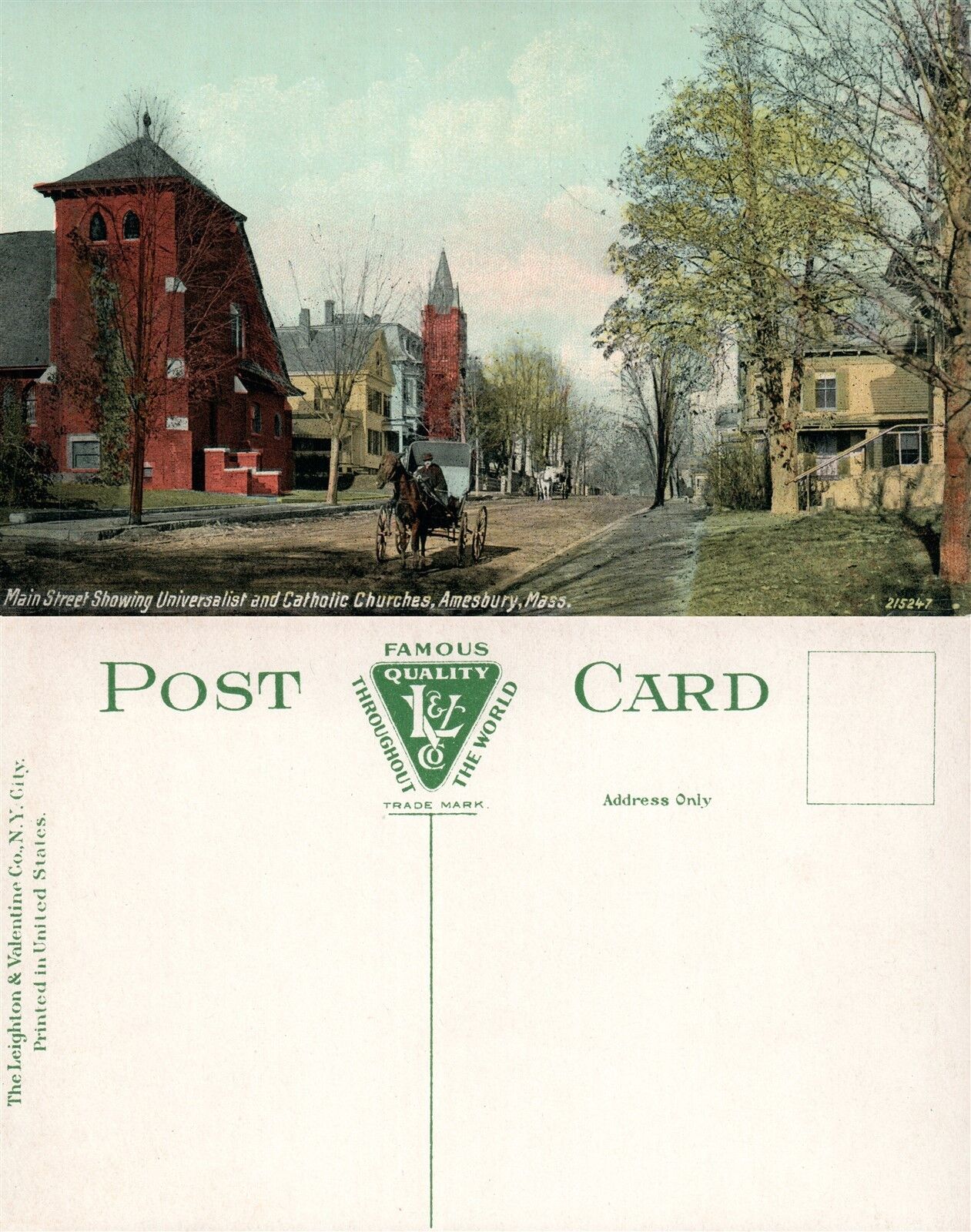 AMESBURY MA MAIN STREET UNIVERSALIST & CATHOLIC CHURCHES ANTIQUE POSTCARD