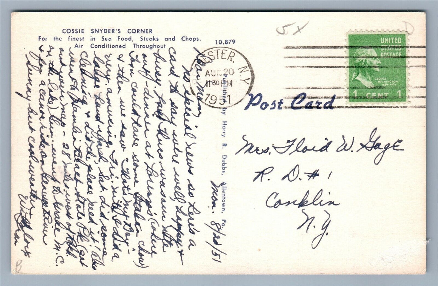 ALLENTOWN PA LOBSTER CENTER RESTAURANT ADVERTISING VINTAGE POSTCARD