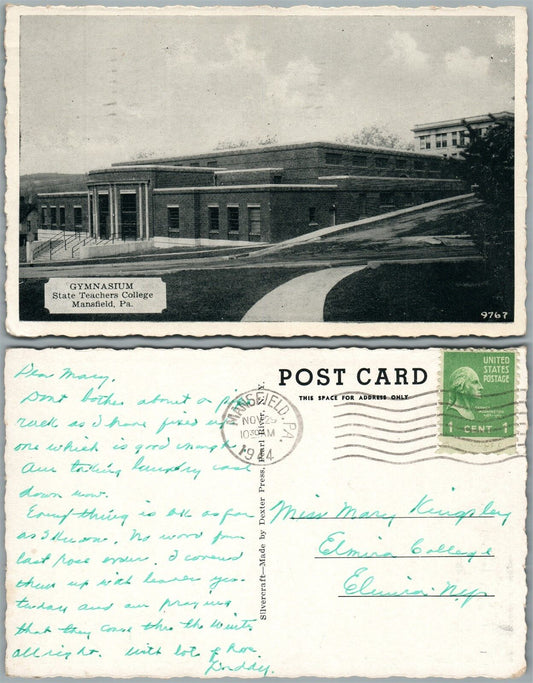 MANSFIELD PA GYMNASIUM STATE TEACHERS COLLEGE 1944 VINTAGE POSTCARD