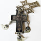 18th CENTURY GREEK ORTHODOX SILVER NECK CROSS antique icon w/ WOODEN INSERT rare