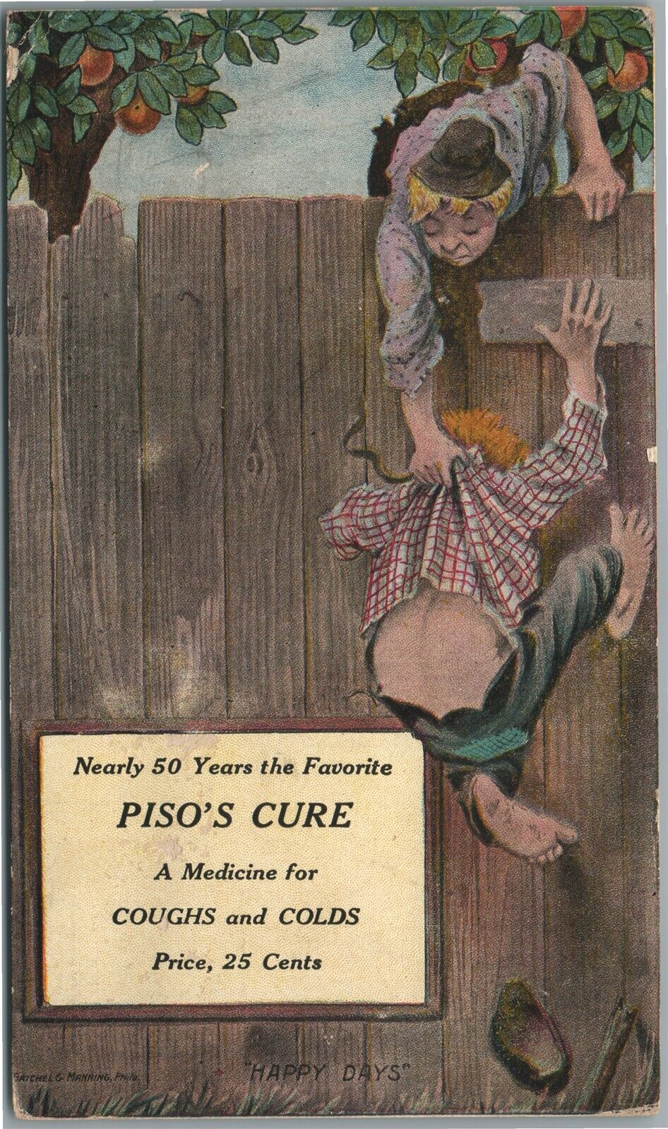 PISO'S CURE MEDICINE FOR COUGHS & COLDS ADVERTISING ANTIQUE POSTCARD