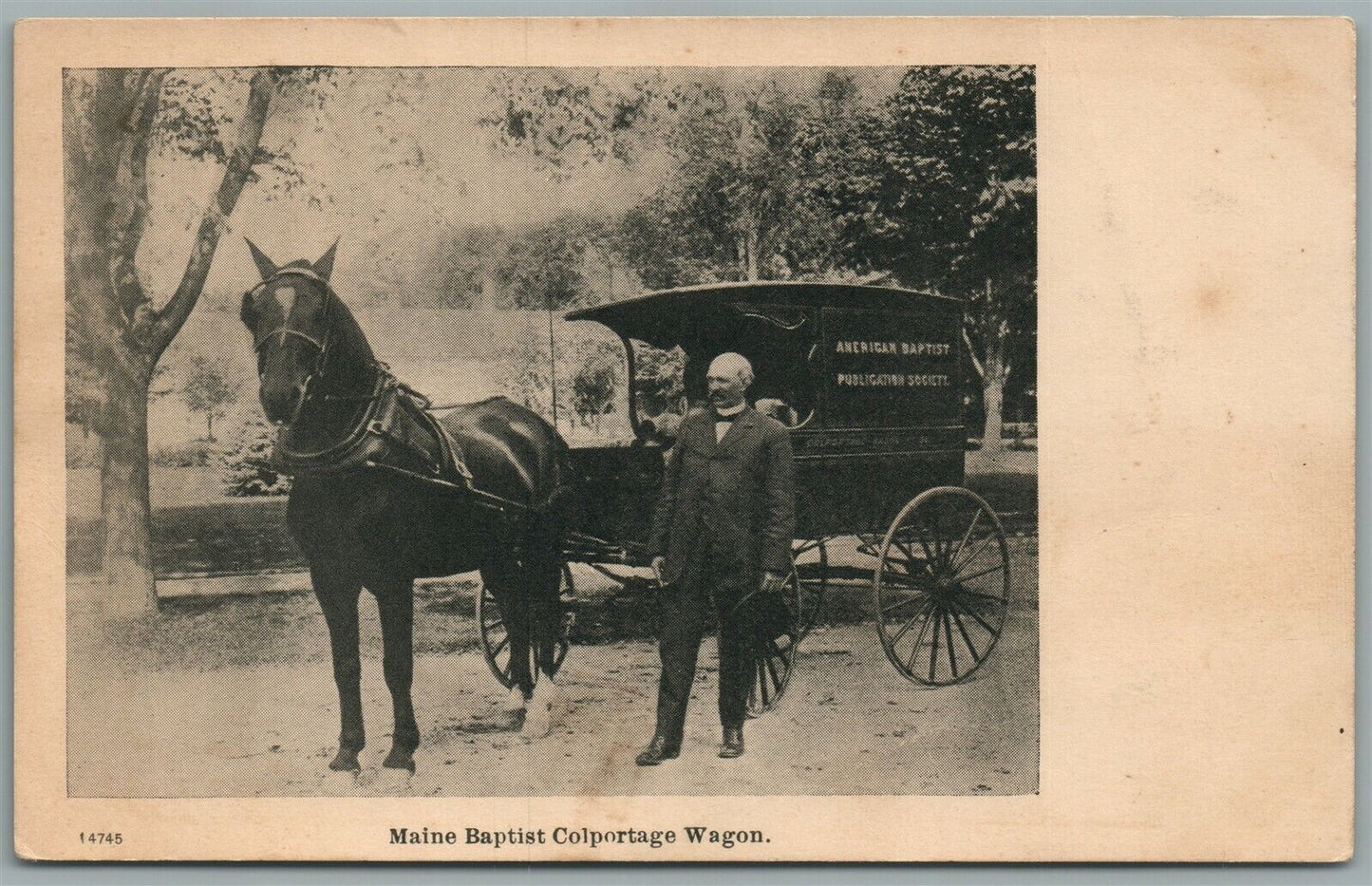 MAINE BAPTIST COLPORTAGE WAGON ANTIQUE POSTCARD