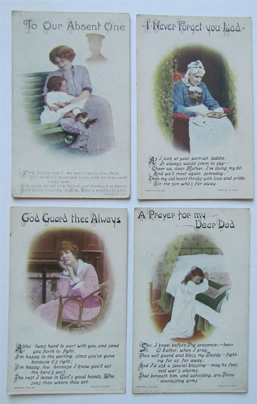 VALENTINE DAY LOT OF 4 WWI ERA ROMANTIC ANTIQUE POSTCARDS