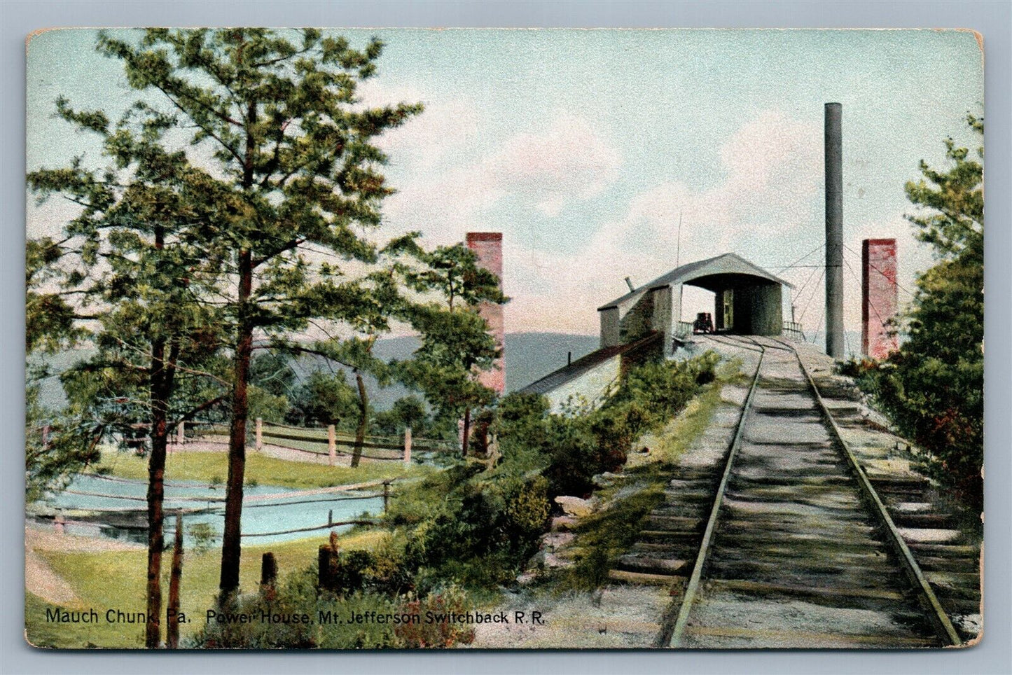 PHILADELPHIA PA MAUCH CHUNK POWER HOUSE MT.JEFFERSON SWITCHBACK ANTIQUE POSTCARD