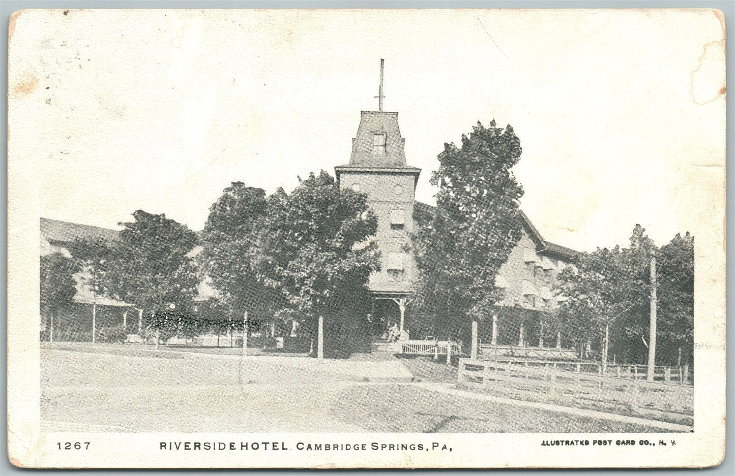 CAMBRIDGE SPRINGS PA RIVERSIDE HOTEL 1907 UNDIVIDED ANTIQUE POSTCARD