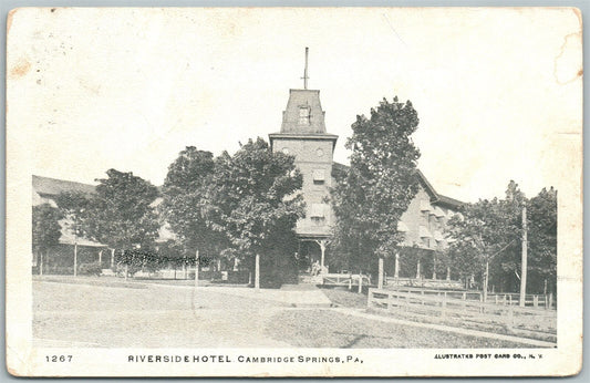 CAMBRIDGE SPRINGS PA RIVERSIDE HOTEL 1907 UNDIVIDED ANTIQUE POSTCARD