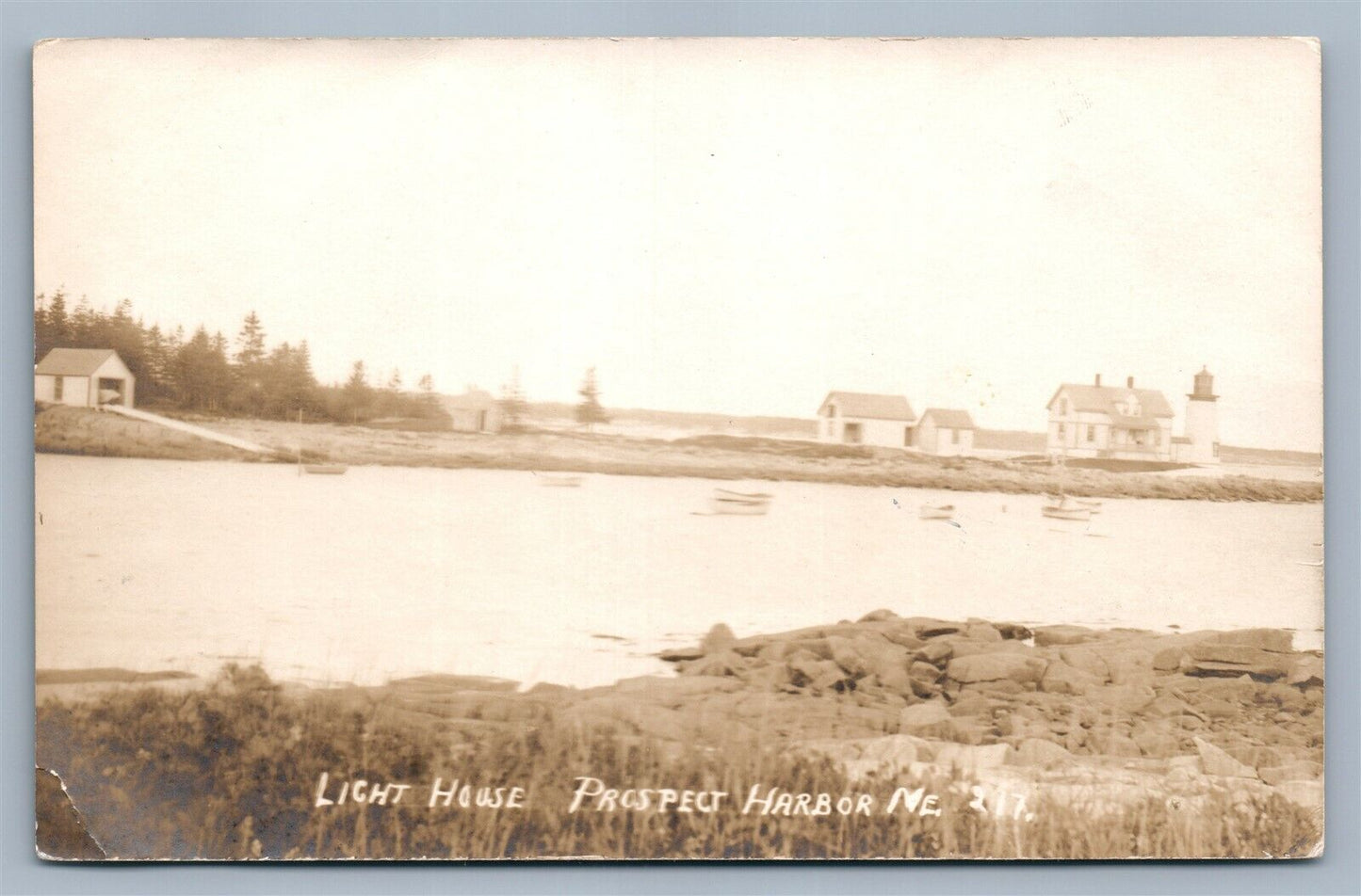 PROSPECT HARBOR ME LIGHT HOUSE 1912 ANTIQUE REAL PHOTO POSTCARD RPPC