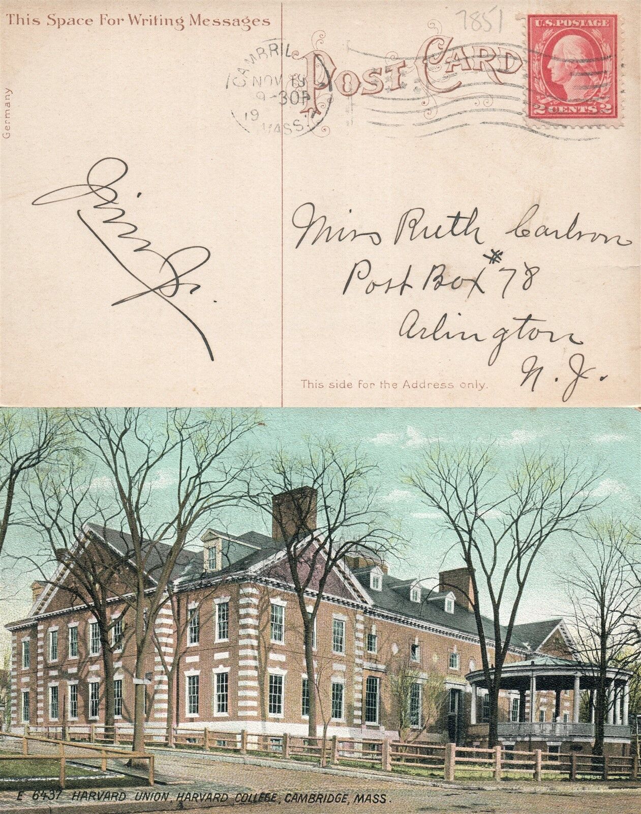 CAMBRIDGE MA HARVARD UNION HARVARD COLLEGE ANTIQUE POSTCARD