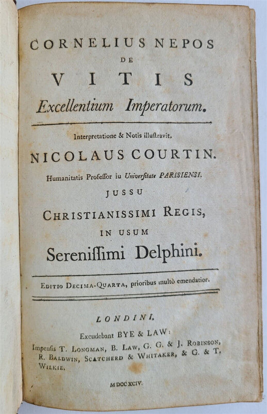 1794 DE VITIS EXCELLENTIUM IMPERATORUM by CORNELIUS NEPOS antique ROMAN HISTORY