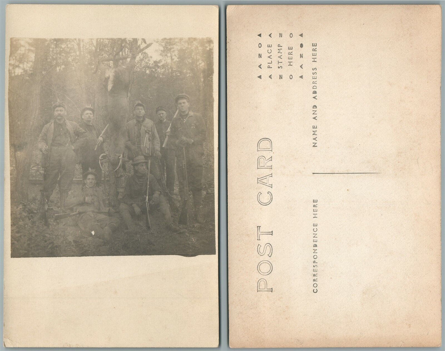 HUNTERS w/ RIFLES ANTIQUE REAL PHOTO POSTCARD RPPC