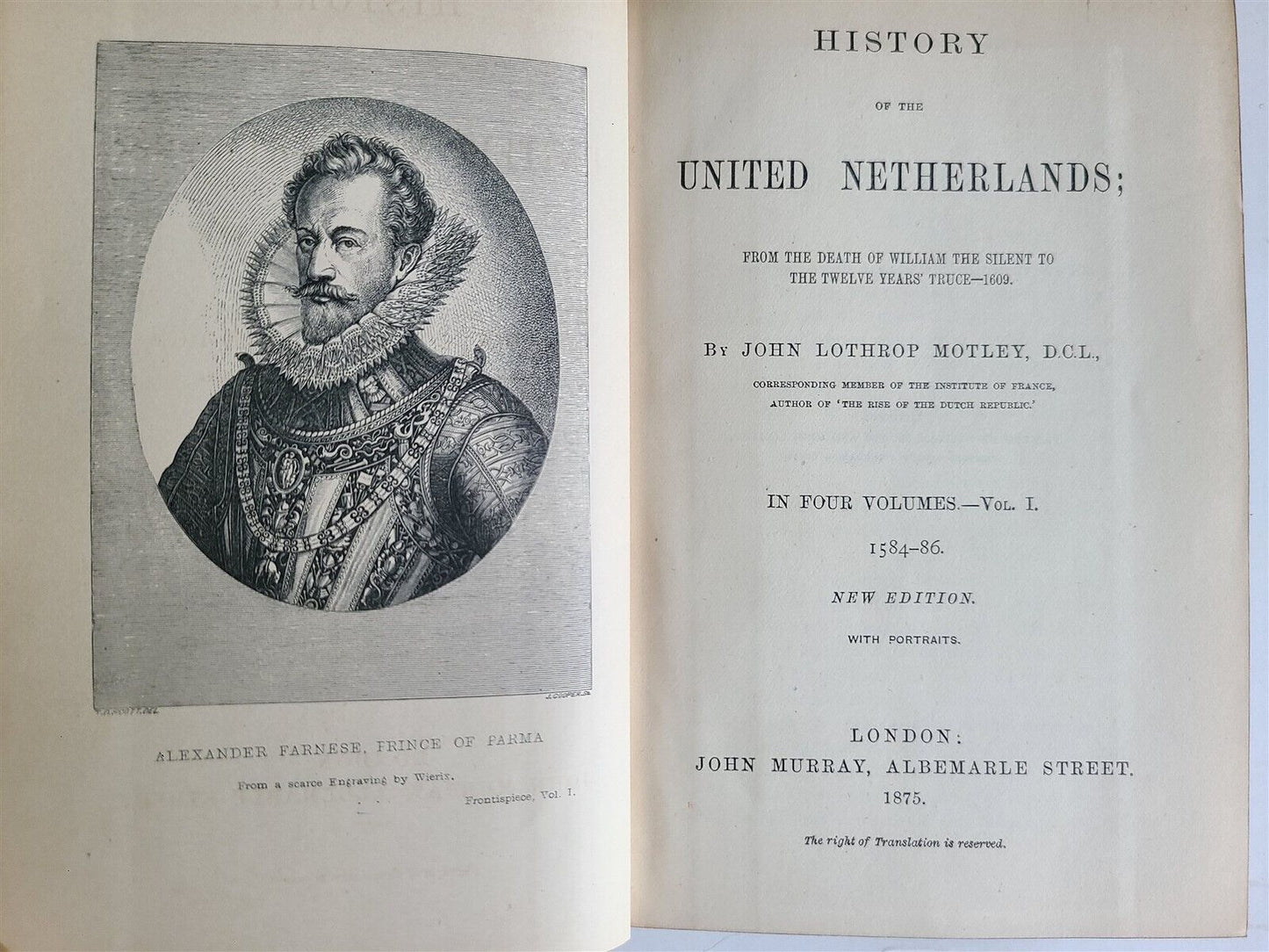 1876 HISTORY of NETHERLANDS & RISE of DUTCH REPUBLIC by J.MOTLEY 5 VOLS antique