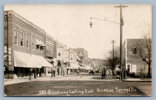 EXCELSIOR SPRINGS MO BROADWAY ANTIQUE REAL PHOTO POSTCARD RPPC