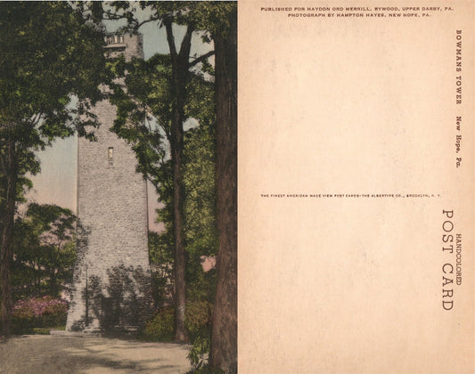 NEW HOPE BUCKS COUNTY PA BOWMANS TOWER ANTIQUE HAND COLORED POSTCARD