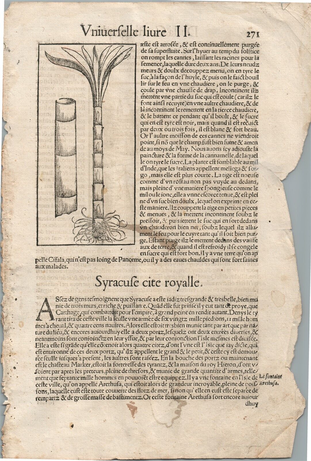 1575 SYRACUSE ITALY VIEW LEAF from BELLEFOREST EDITION of MUNSTER COSMOGRAPHY