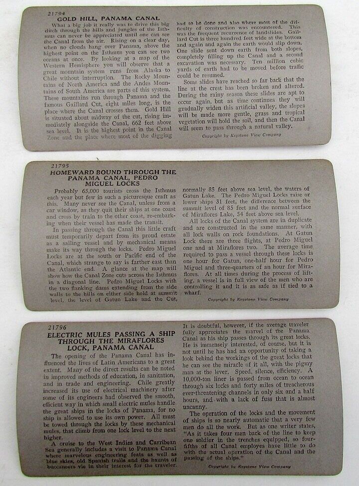 LOT OF 3 ANTIQUE STEREOVIEWS - PANAMA CANAL PHOTOS