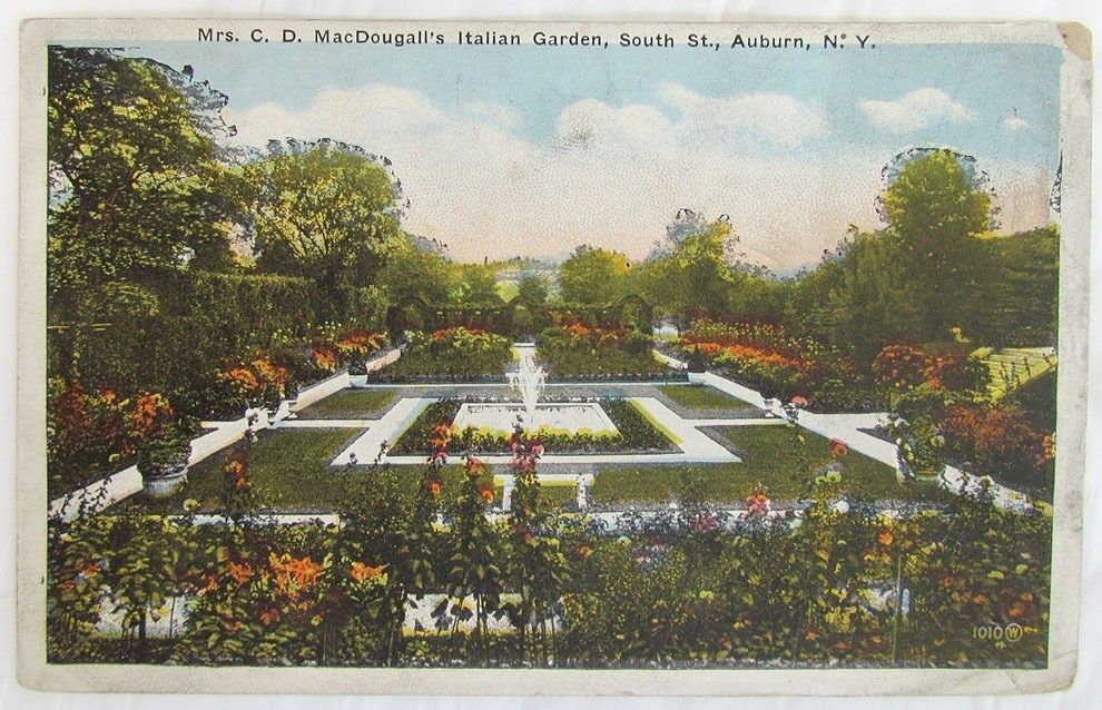 MRS. C.D. MACDOUGALLS ITALIAN GARDEN SOUTH ST. AUBURN N.Y. 1923 ANTIQUE POSTCARD