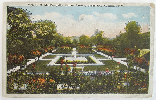 MRS. C.D. MACDOUGALLS ITALIAN GARDEN SOUTH ST. AUBURN N.Y. 1923 ANTIQUE POSTCARD