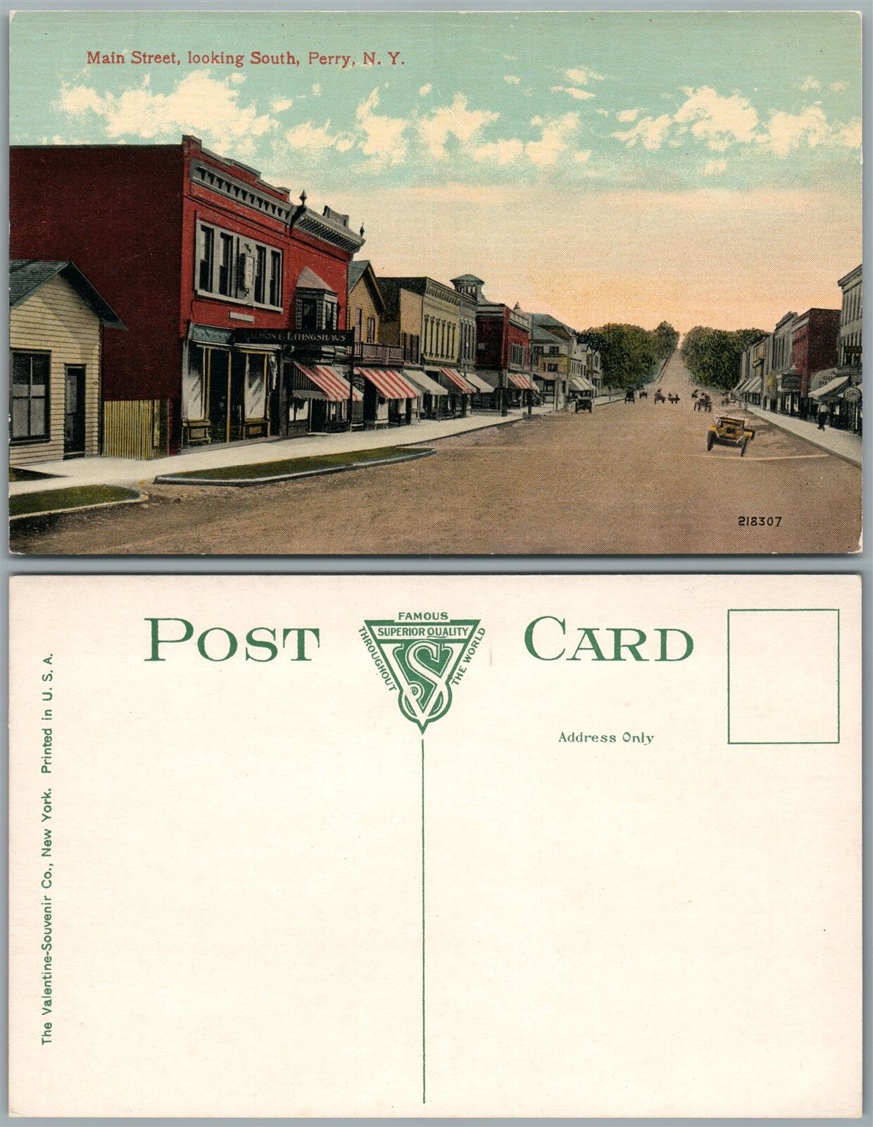 PERRY N.Y. MAIN STREET ANTIQUE POSTCARD