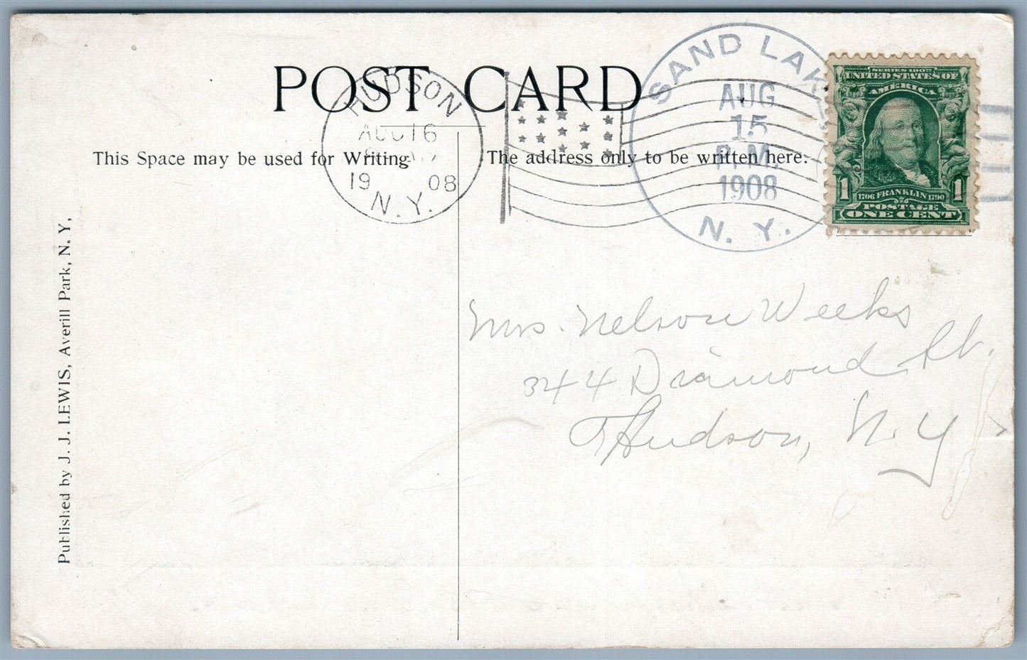 SAND LAKE NY FIRST PRESBYTERIAN CHURCH 1908 ANTIQUE POSTCARD