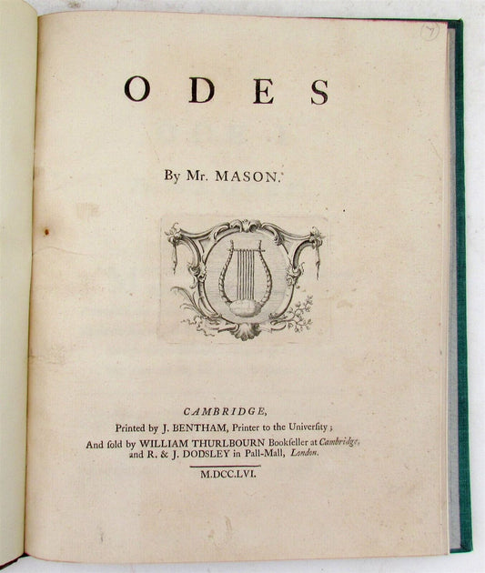 1756 BRITISH POETRY ODES by Mr. MASON antique English