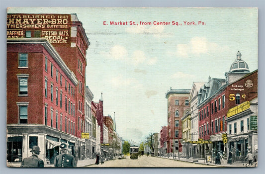 YORK PA EAST MARKET STREET 1911 ANTIQUE POSTCARD