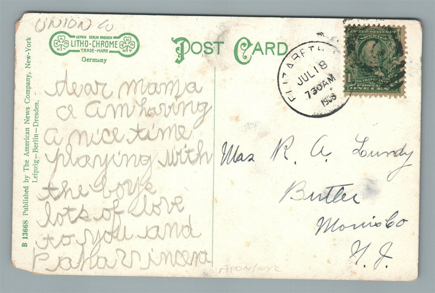 ROSELLE PARK NJ M.E. CHURCH ANTIQUE POSTCARD