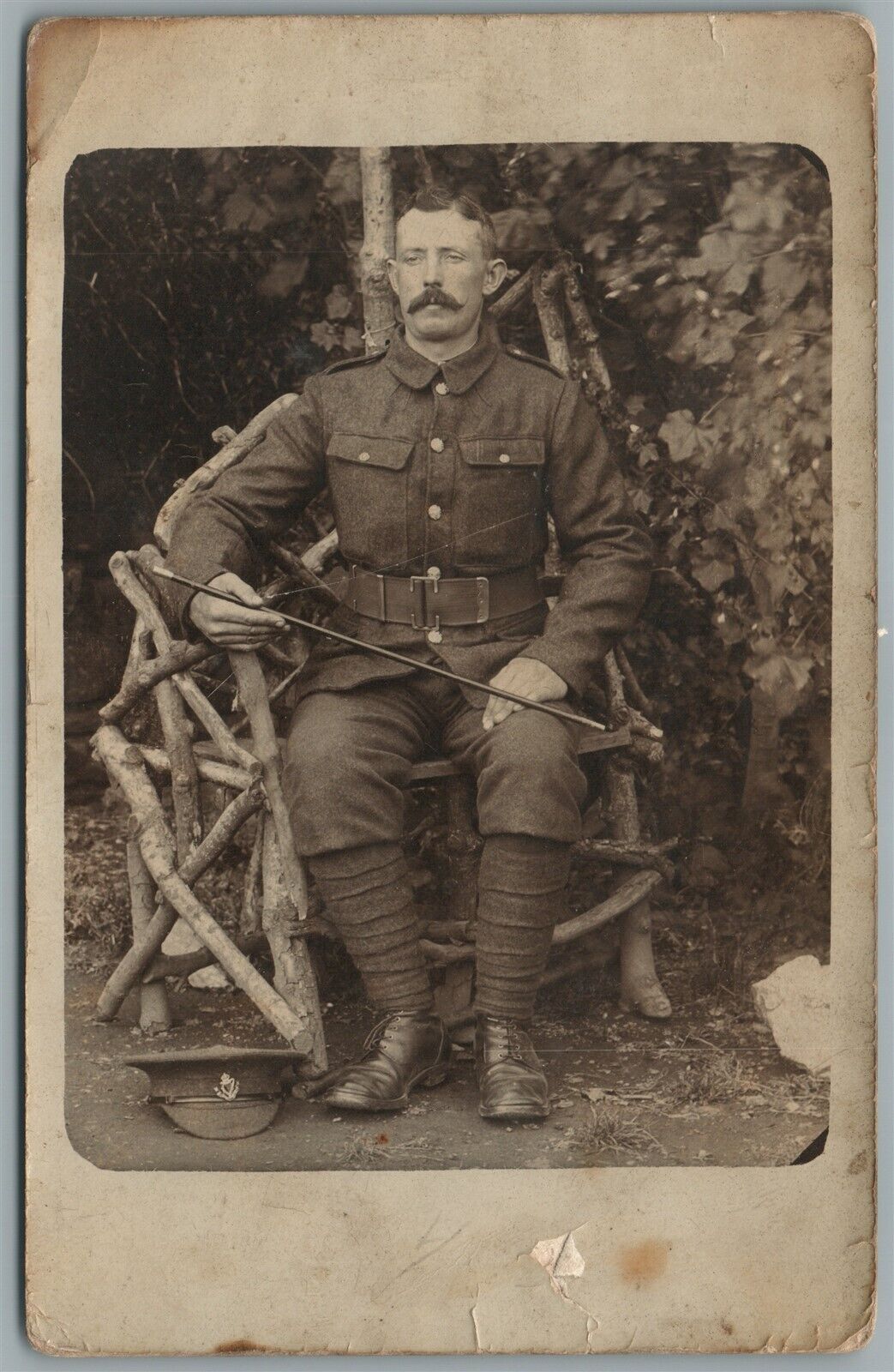 WWI ERA GERMAN SOLDIER in UNIFORM ANTIQUE REAL PHOTO POSTCARD RPPC