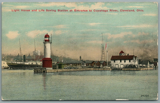 CLEVELAND OH LIGHT HOUSE & LIFE SAVING STATION ANTIQUE POSTCARD