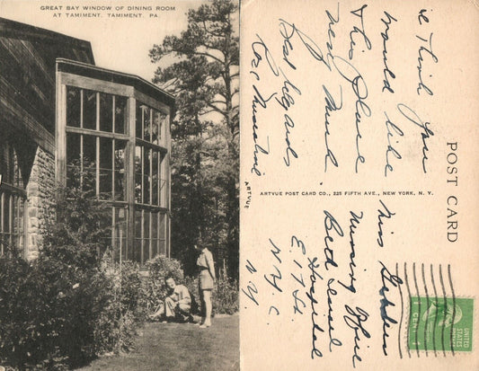 TAMIMENT PA POCONO GREAT BAY WINDOW OF DINING ROOM VINTAGE POSTCARD