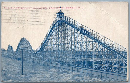 BROOKLYN NY BRIGHTON BEACH GIANT SAFETY COASTER 1911 ANTIQUE POSTCARD