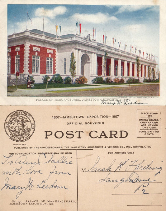 JAMESTOWN EXPOSITION PALACE OF MANUFACTURES 1907 ANTIQUE POSTCARD