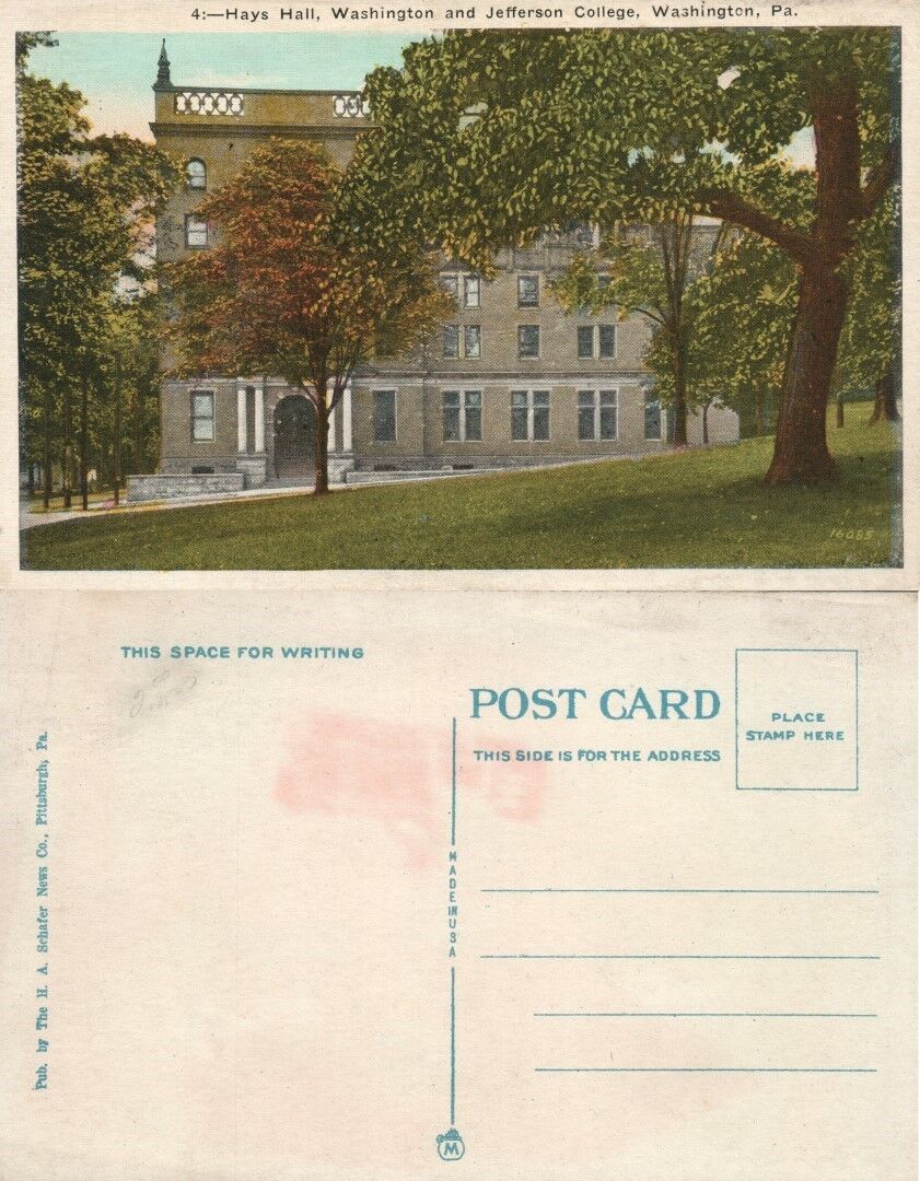 WASHINGTON PA HAYS HALL WASHINGTON & JEFFERSON COLLEGE ANTIQUE POSTCARD