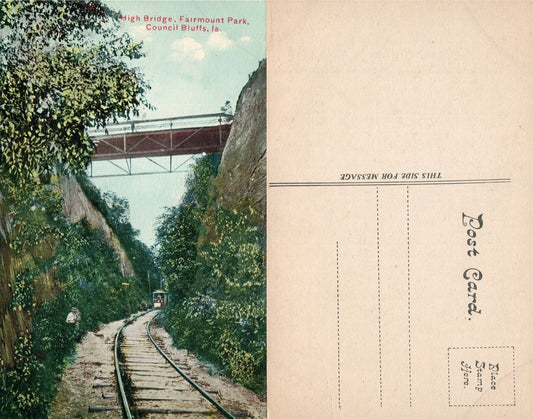 COUNCIL BLUFFS IA HIGH BRIDGE  FAIRMOUNT PARK ANTIQUE POSTCARD
