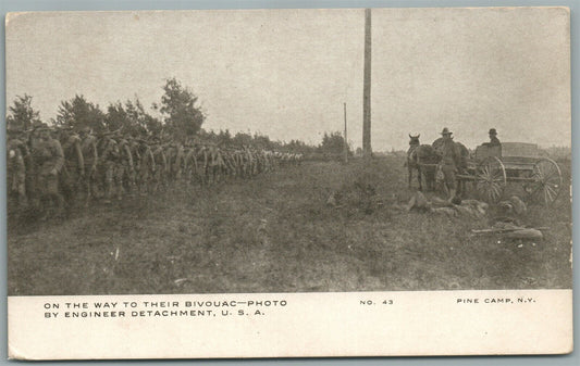 PINE CAMP NY ON THE WAY TO THEIR BIVOUAC ANTIQUE POSTCARD
