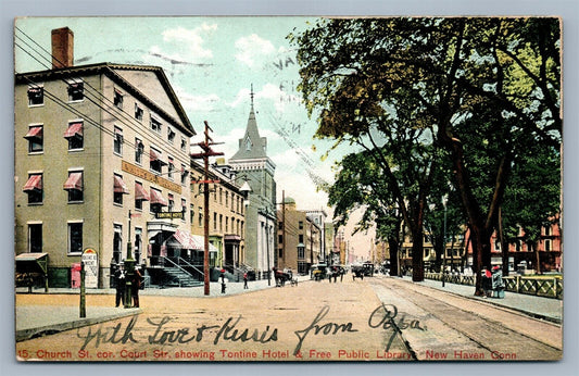 NEW HAVEN CT CHURCH STREET cor. COURT STR. TONTINE HOTEL 1906 ANTIQUE POSTCARD