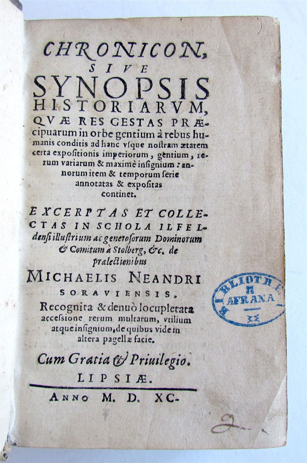 1590 CHRONICLE of WORLD'S NATIONS antique 16th CENTURY BLIND TOOLED PIGSKIN