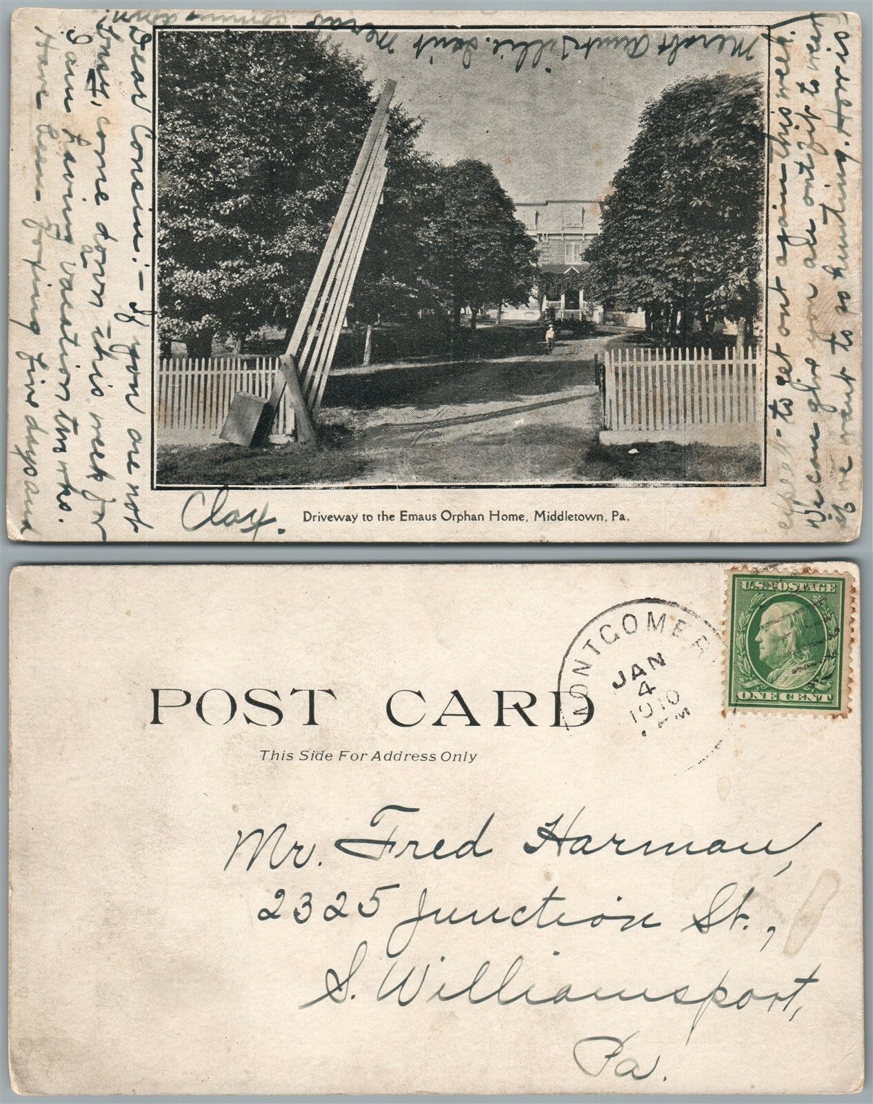 MIDDLETOWN PA EMAUS ORPHAN HOME 1910 UNDIVIDED ANTIQUE POSTCARD