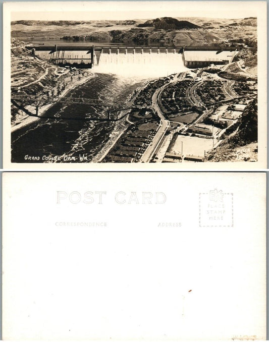 VINTAGE RPPC REAL PHOTO POSTCARD GRAND COULEE DAM COLUMBIA RIVER WASHINGTON