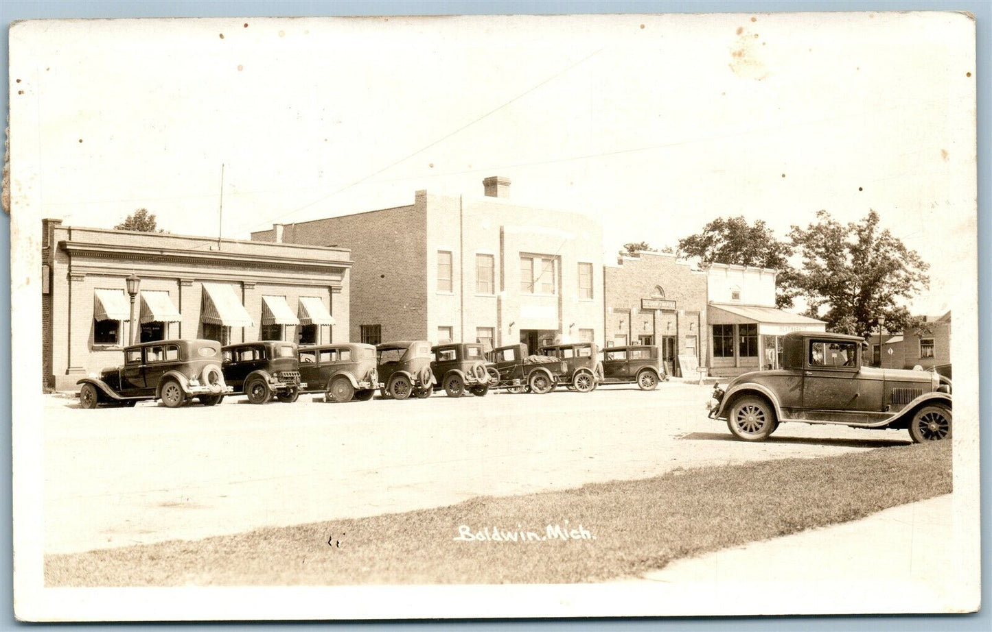 BALDWIN MI STREET SCENE ANTIQUE REAL PHOTO POSTCARD RPPC