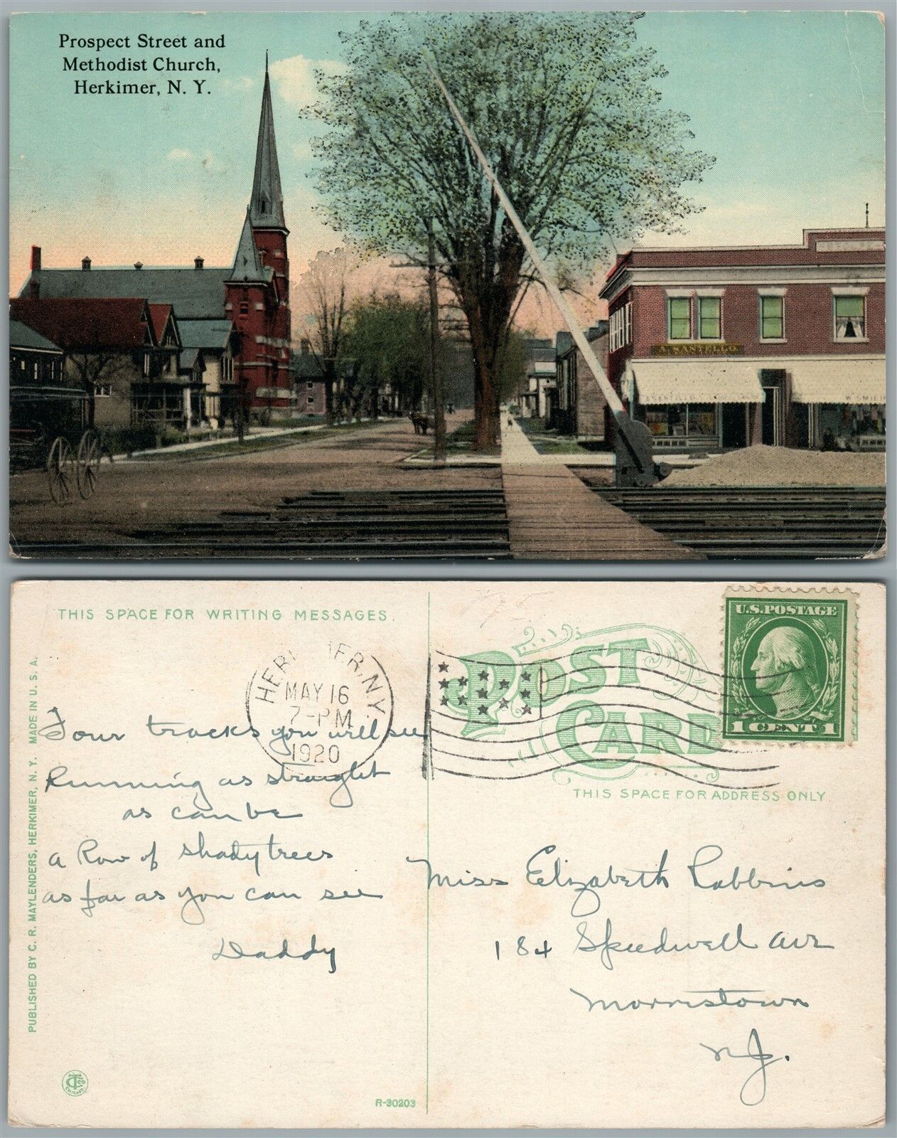 HERKIMER N.Y. PROSPECT STREET PUBLIC & METHODIST CHURCH ANTIQUE POSTCARD