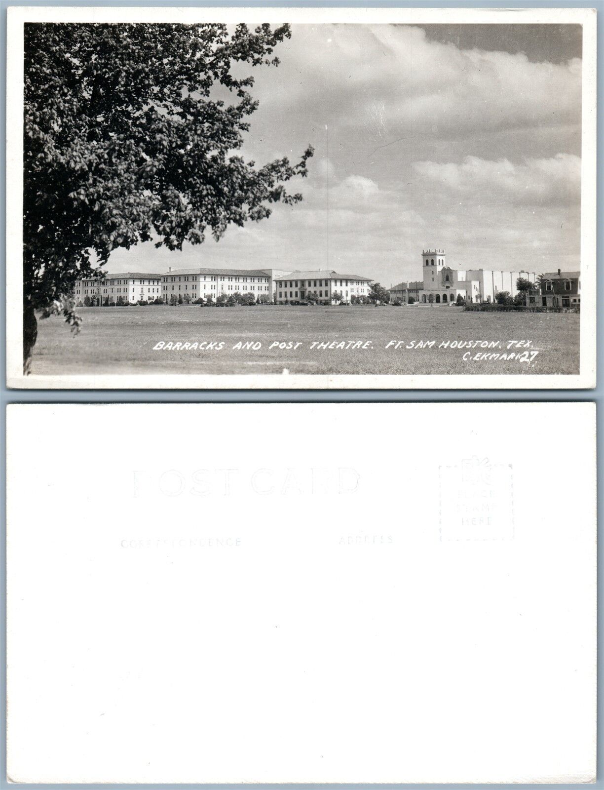 FT. SAM HOUSTON TX BARRACKS & POST THEATRE VINTAGE REAL PHOTO POSTCARD RPPC