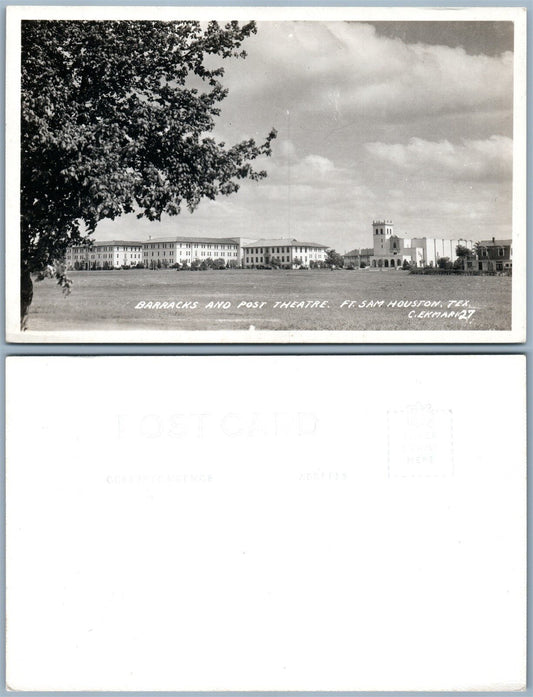 FT. SAM HOUSTON TX BARRACKS & POST THEATRE VINTAGE REAL PHOTO POSTCARD RPPC