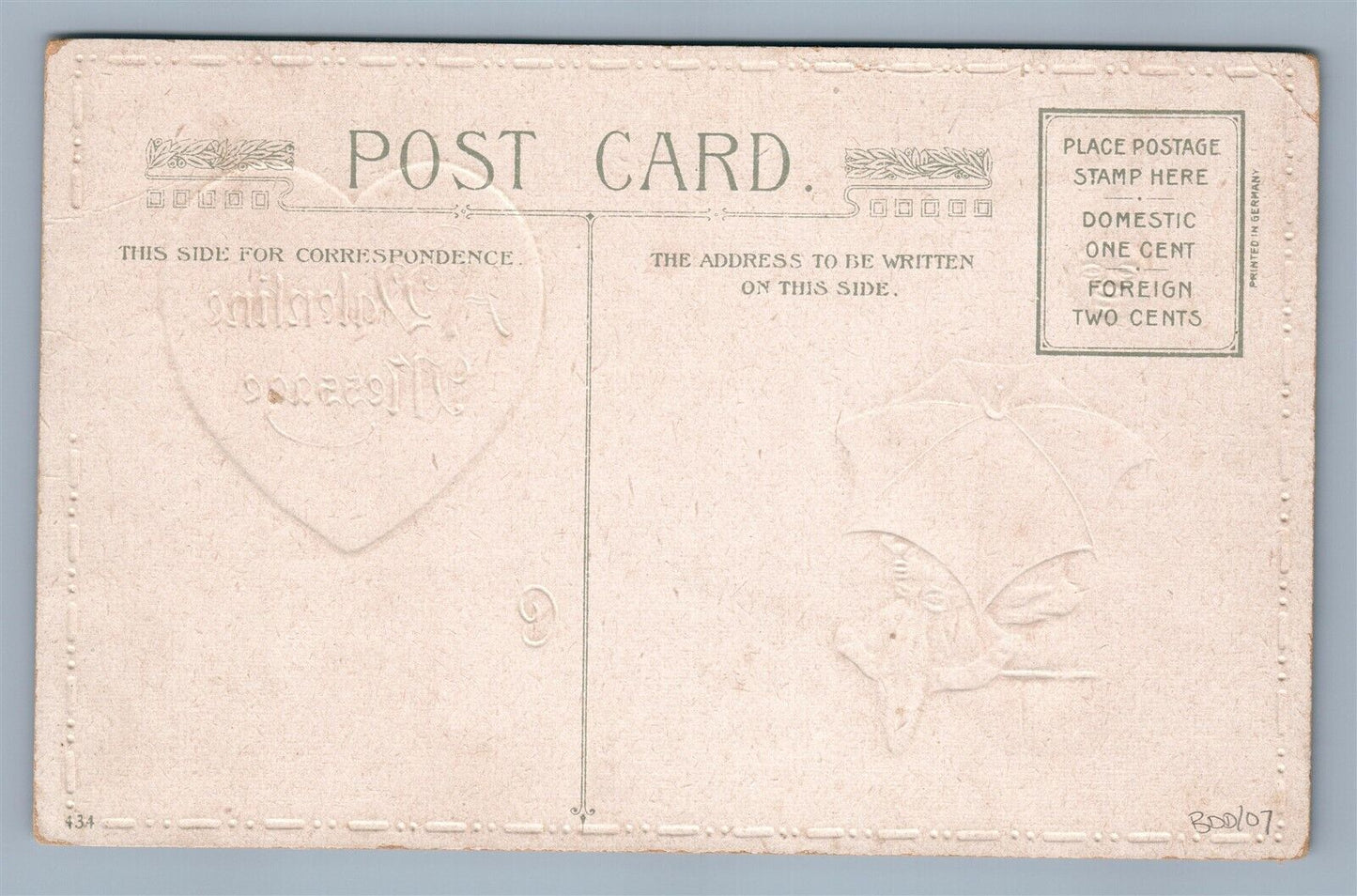 VALENTINE MESSAGE 1915 ANTIQUE EMBOSSED POSTCARD by JOHN WINSCH