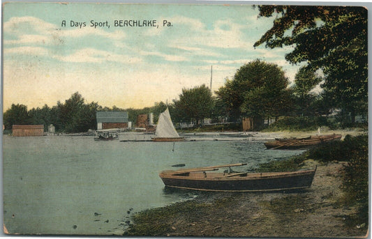 BEACHLAKE PA A DAYS SPORT ANTIQUE POSTCARD