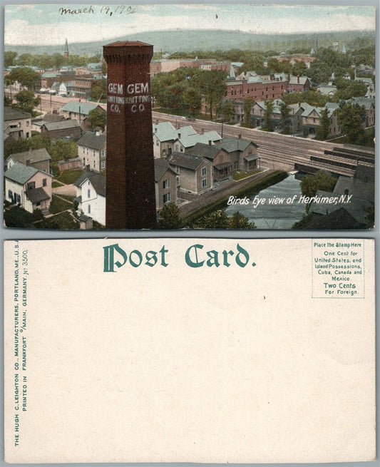 HERKIMER N.Y. BIRD'S EYE VIEW UNDIVIDED ANTIQUE POSTCARD