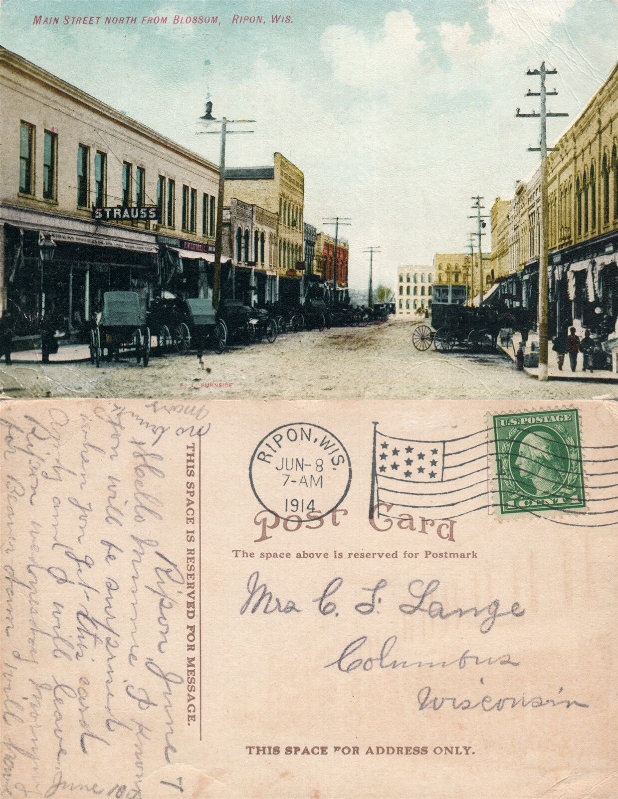 RIPON WI MAIN STREET ANTIQUE POSTCARD