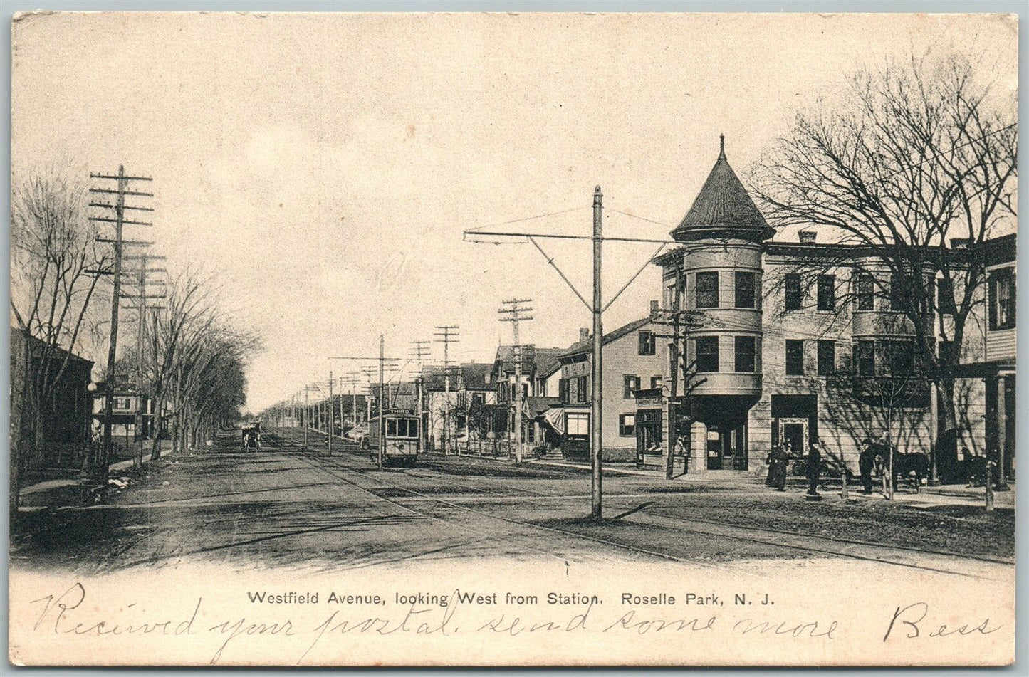 ROSELLE NJ WESTFIELD AVENUE FROM RAILROAD STATION UNDIVIDED ANTIQUE POSTCARD